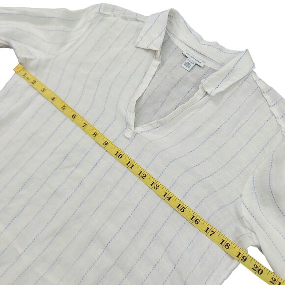 Saks Fifth Avenue Top Womens Small White Linen Pinstripe V-Neck Long Sleeve - Picture 10 of 12